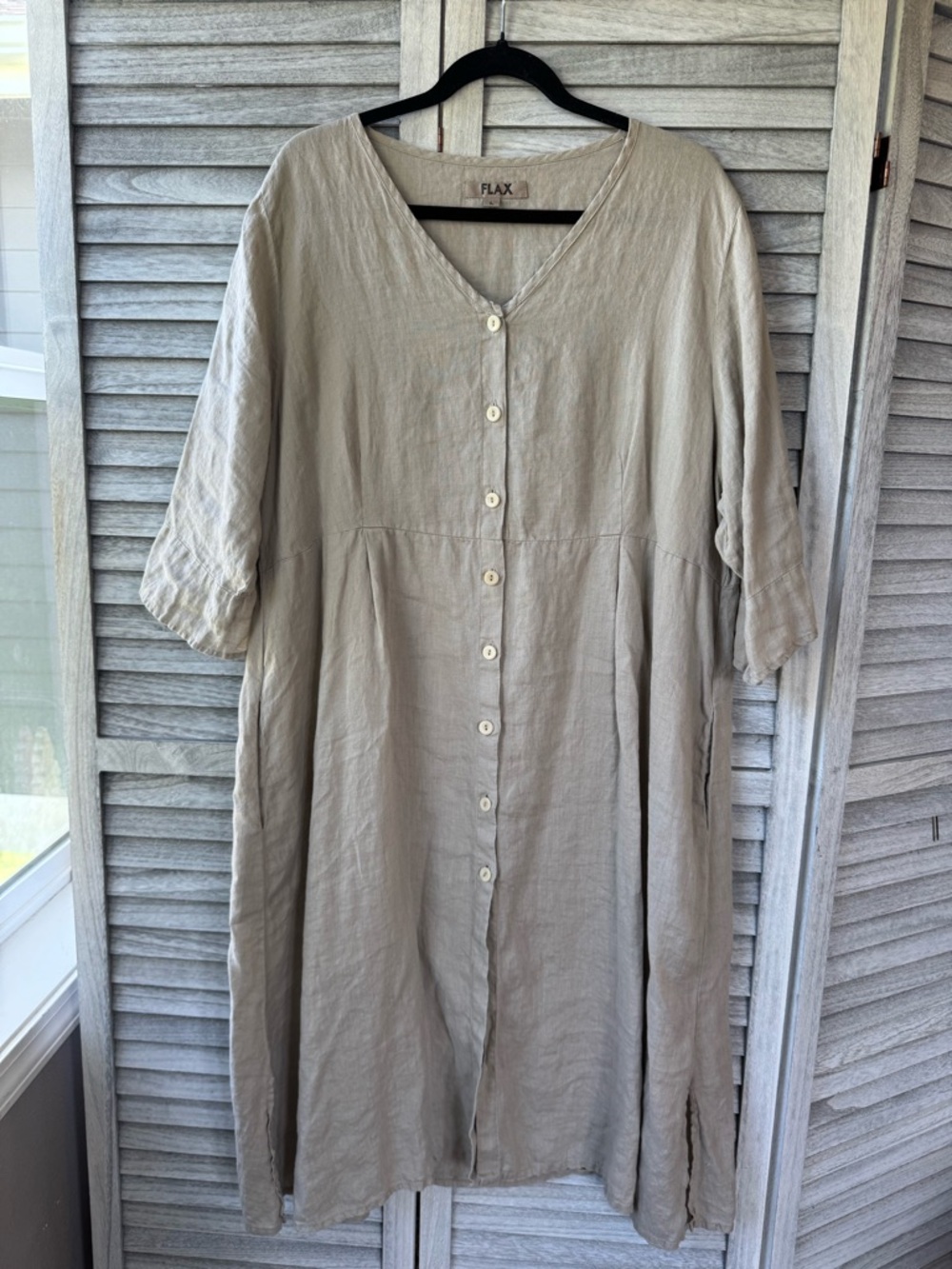 Flax Linen Midi Dress or Duster in Natural Beige - Picture 3 of 16